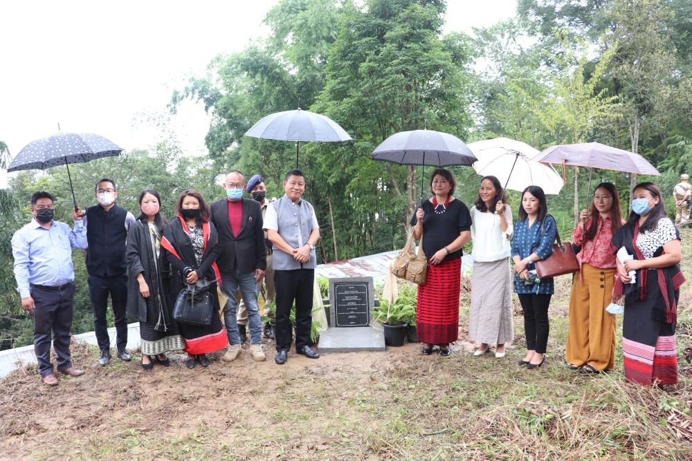 Razouvolie Dozo, Tiakala Ao, and others after laying the foundation stone for the Common Facility Centre on August 27. (Photo Courtesy: NEN)